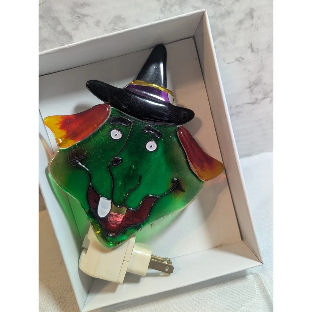 Glass Halloween Plug In Night Light Witch 5